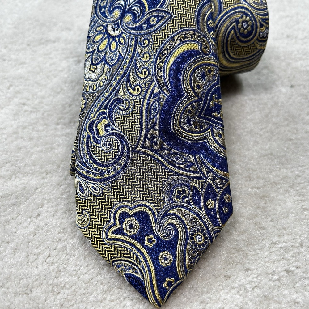 Ted Baker London Men 100% Silk Tie Made In Italy 59x3 Paisley Gold Blue